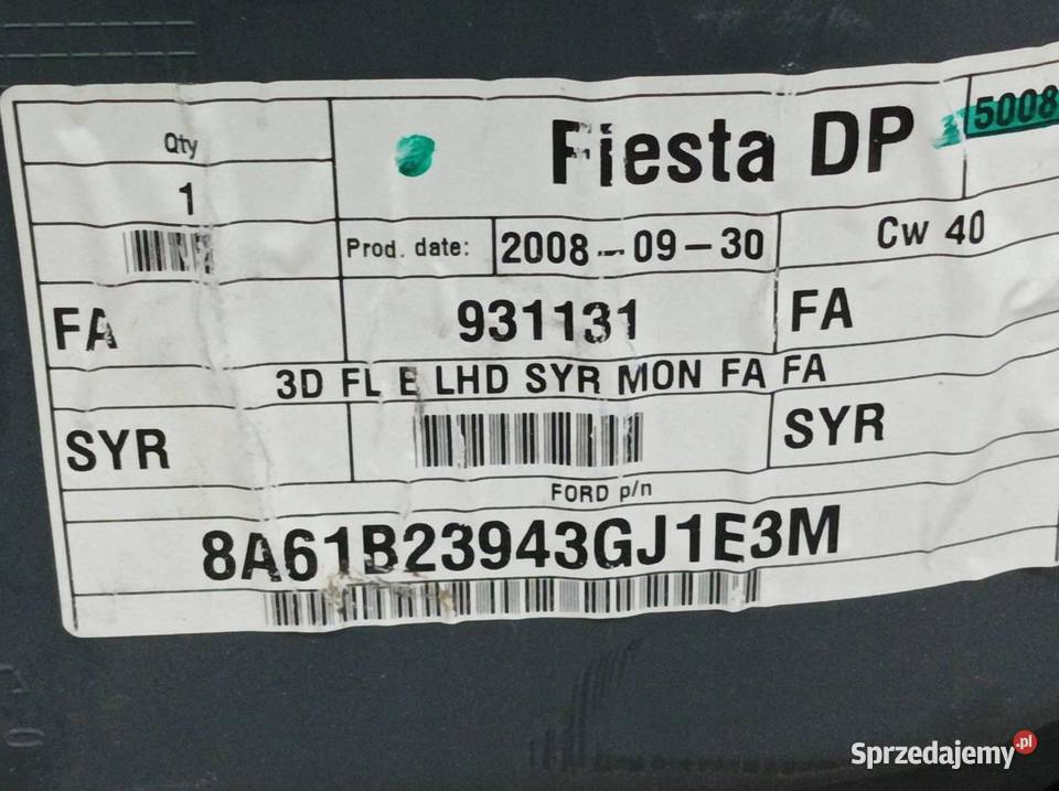 TAPICERKA BOCZEK LEWY PRZÓD KIEROWCY 3D Ford osobowe Tapicerki samochodowe