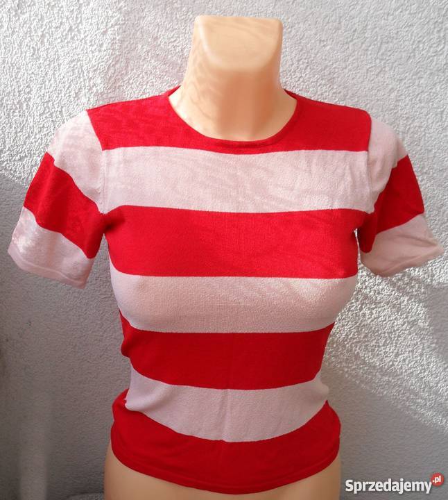 BLUZKA W CZERWONO JASNORÓŻOWE PASY R38 Łódź