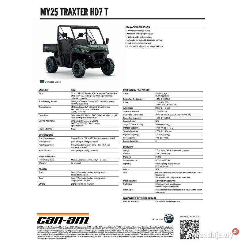 CanAm Traxter HD7 T 2025 6XSN Compass Green T1B Can-Am Nowy Sącz sprzedam