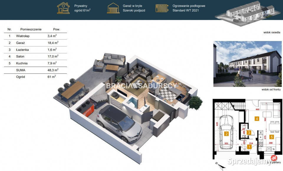 sprzedaży domu szeregowego Niepołomice 1006m2 do wykończenia