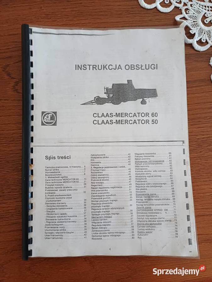 Instrukcja obsługi do kombajnu Class Mercator 50 Zamość
