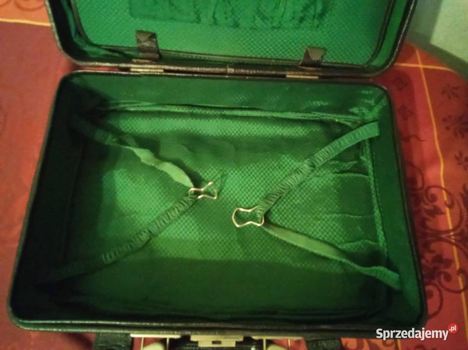 Walizka skórzana z zielonym wnętrzem PRL Warszawa