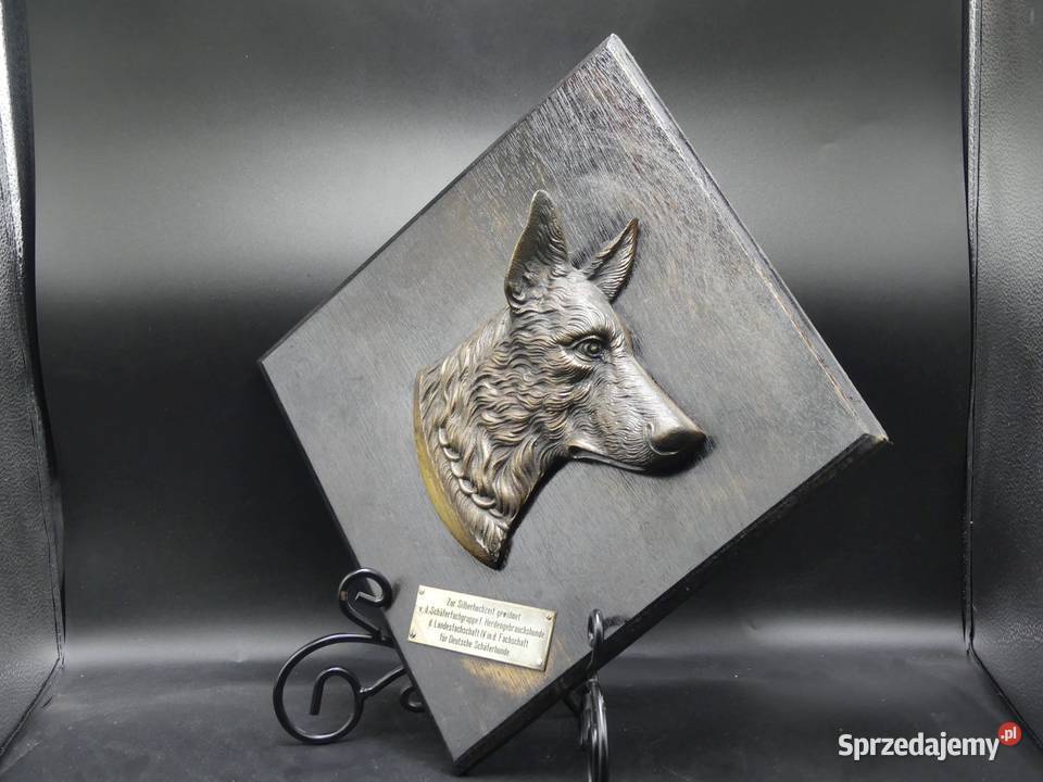 Duża dekoracyjna plakieta z owczarkiem Antyki, Sztuka, Kolekcje wielkopolskie Poznań