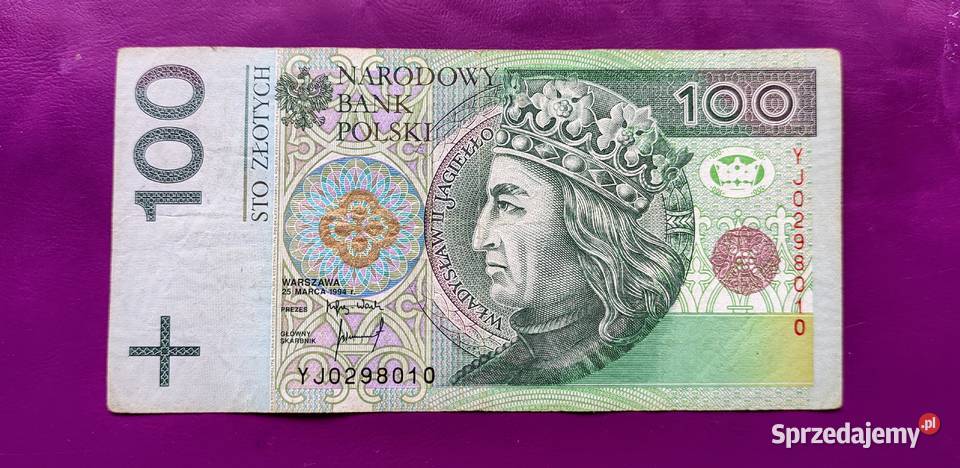 Banknot 100 1994 seria YJ Zastępcza seria 12 mazowieckie Pruszków