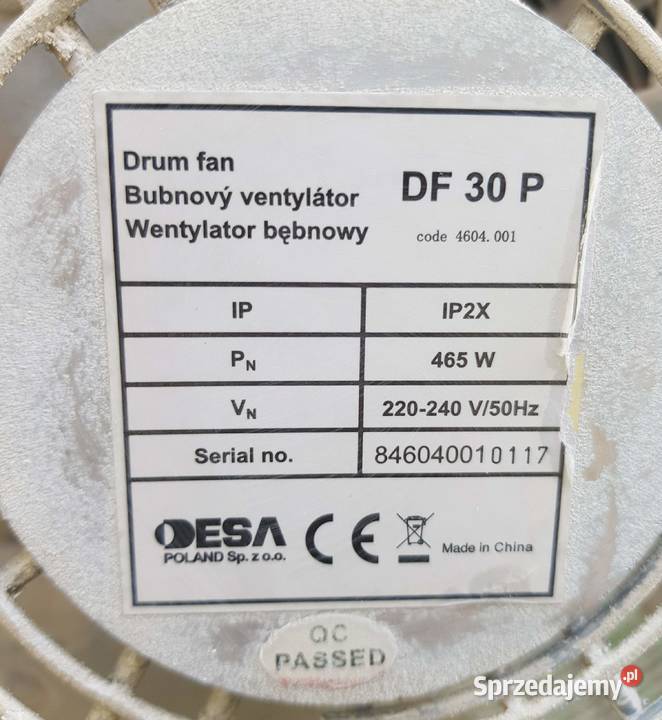 Wentylator bębnowy dmuchawa DESA DF 30 P Koszki