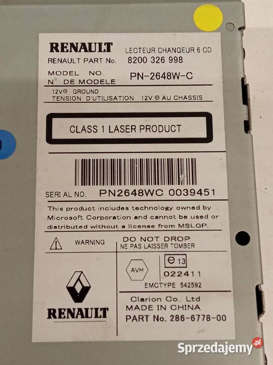 RADIO 8200326998 Renault Laguna II 20002007 Sprzęt audio fabryczny Części samochodowe