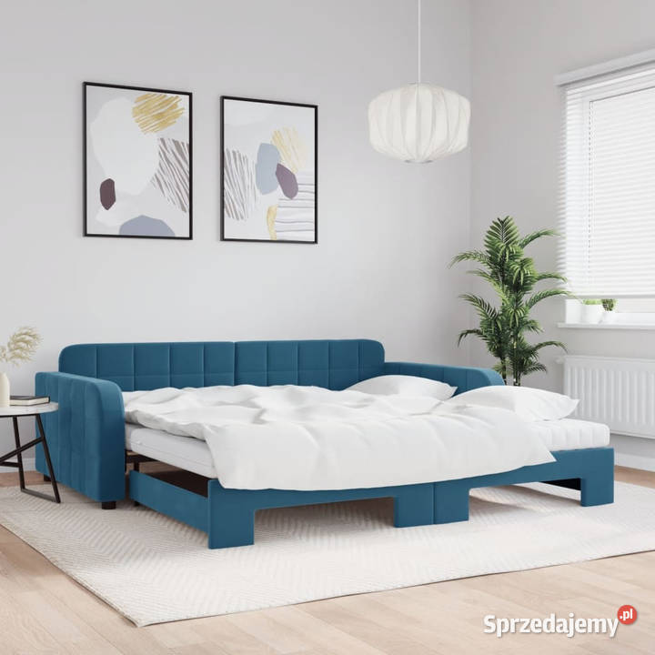 Sofa rozsuwana z materacami niebieska aksamit Warszawa