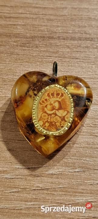 Bursztynowe serce medalik Maryja Jezus Kraków