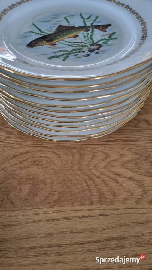 Talerze Płaskie Ryby Porcelana Francuska Wola Podłężna