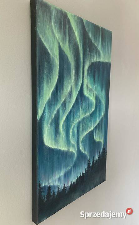 Obraz olejny Zorza polarna lasem Wrocław