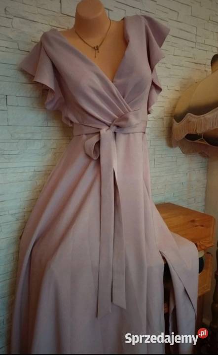 Piękna pudrowa liliowa długa maxi suknia Puławy