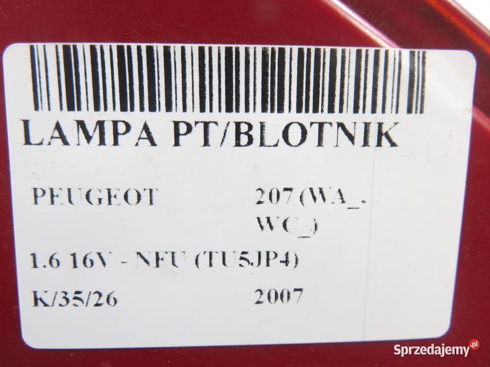 LAMPA PRAWA TYLNA PEUGEOT 207 964998658003 małopolskie