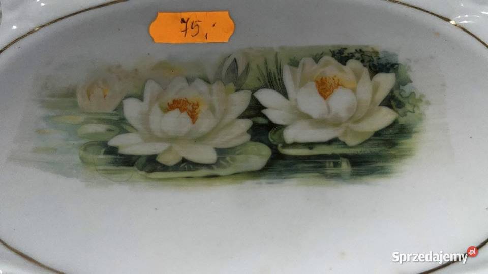 Patera z ażurem Nenufary Biała porcelana złocona pomorskie