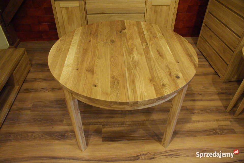 Stół drewniany dębowy fi 110cm + wkładka 50cm