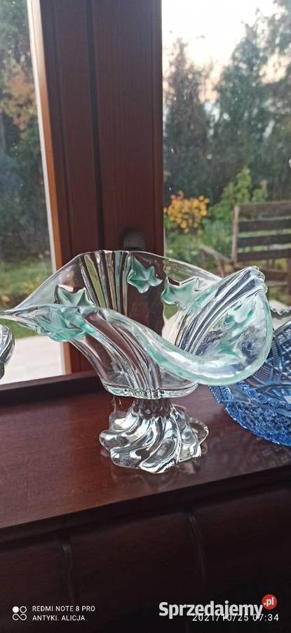 Patera na nodze liście zieloneszkło kryształowe sprzedam
