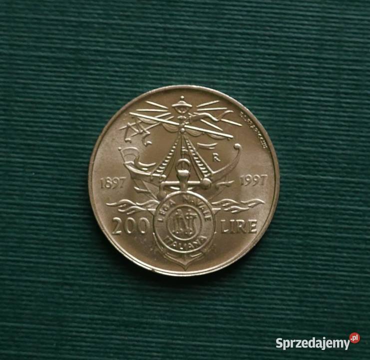WŁOCHY 200 lirów1997r 100 rocznica Włoska Liga Numizmatyka Gliwice