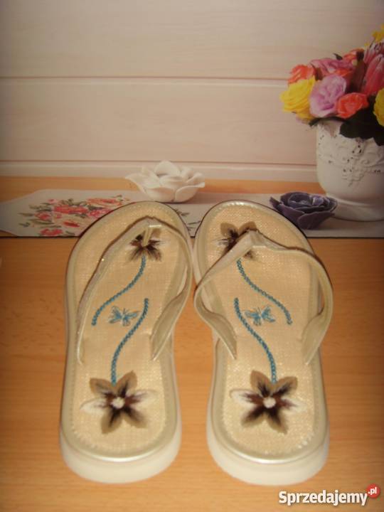 KLAPKIJAPONKI Z HAFTEM BEŻOWE LATO ROZMIAR 39 Wrocław