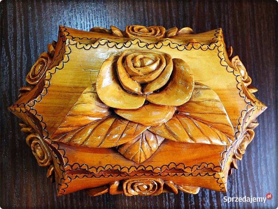 Szkatułka rzeźbiona RÓŻA pudełko Płaskorzeźba Żary sprzedam
