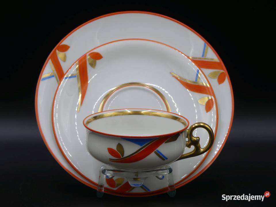 Piękny komplet śniadaniowy Hertel Jacob ręcznie Porcelana i szkło Poznań