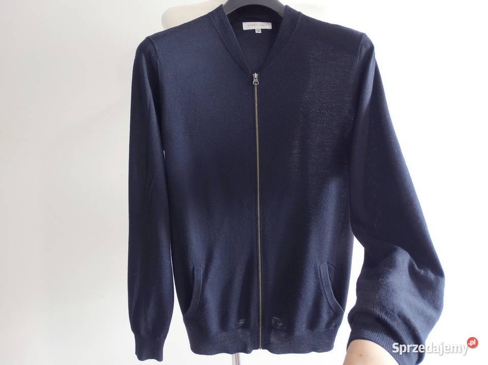 Sweter Męski Wełniany Granatowy Bomber Rozpinany Łomża sprzedam