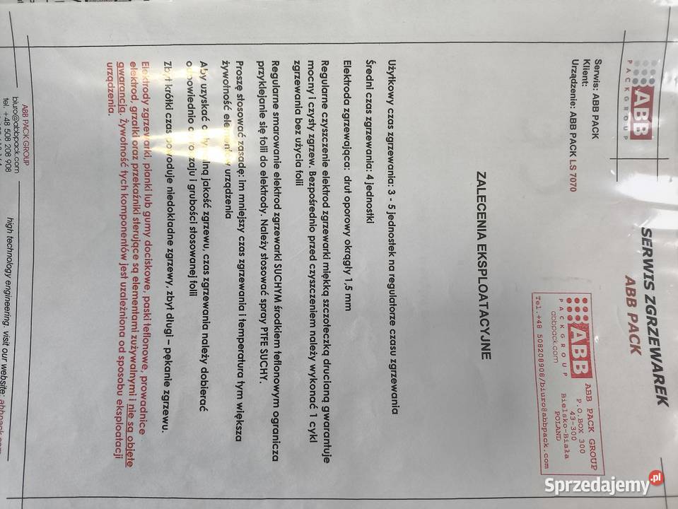 pakowaczka zgrzewarka folii do tekstyliów ABB małopolskie Kęty