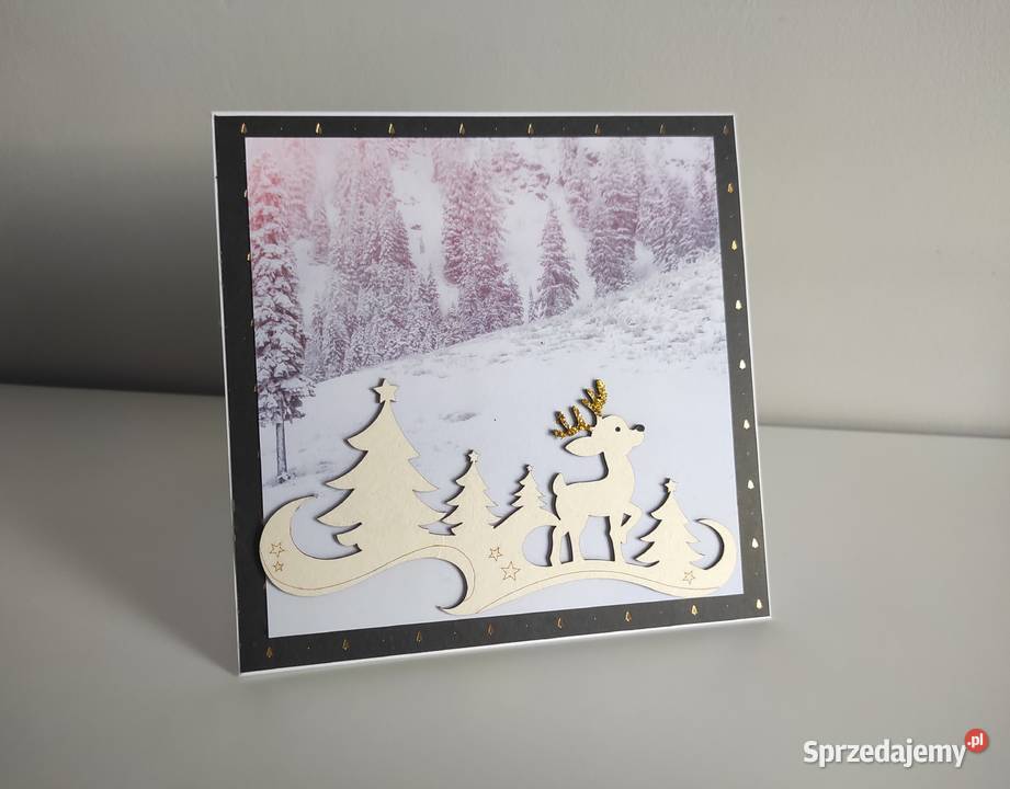 Kartka ręcznie robiona Boże Narodzenie renifer Łódź