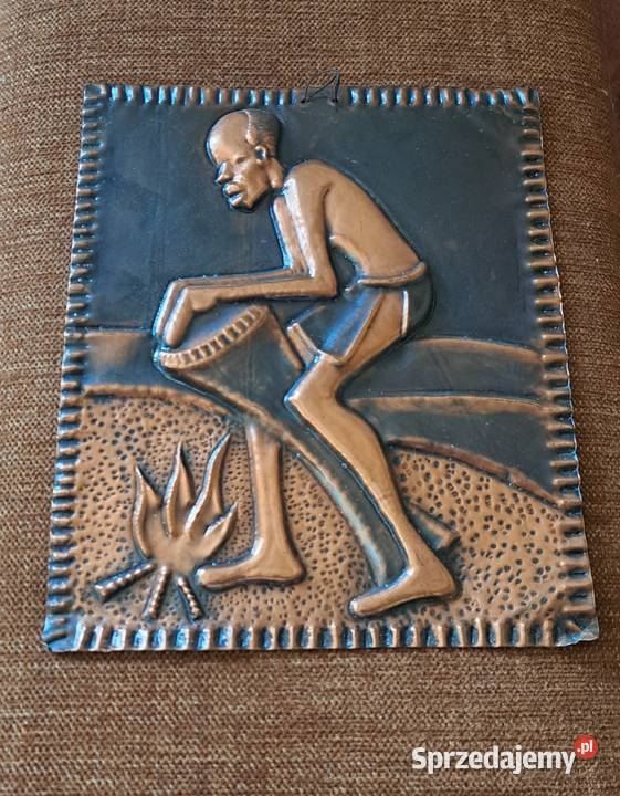 miedziana ręcznie wykonana płaskorzeźba Afryka Antyki, Sztuka, Kolekcje mazowieckie Warszawa sprzedam