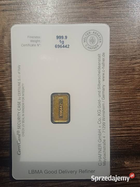 Sztabka złota 1g próby 999 Limanowa