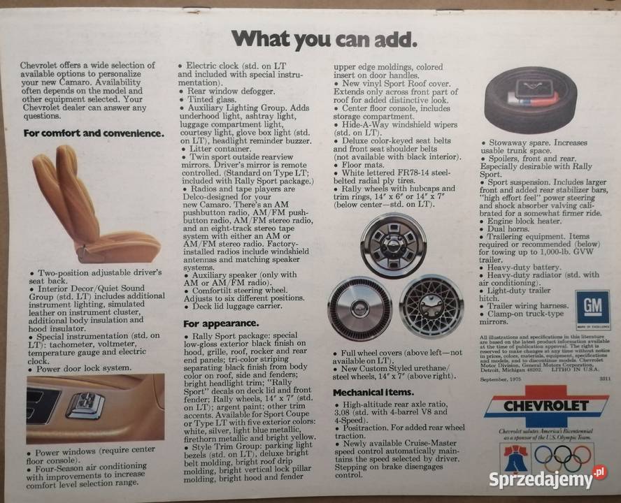 1976 Chevrolet Camaro USA prospekt folder małopolskie Kraków