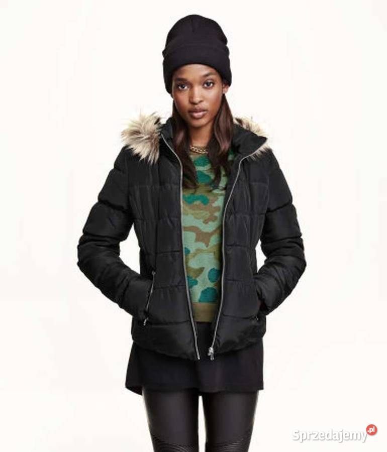 Czarna watowana kurtka hm xxs 32 kaptur futerko Wiosenna/Jesienna  Toruń