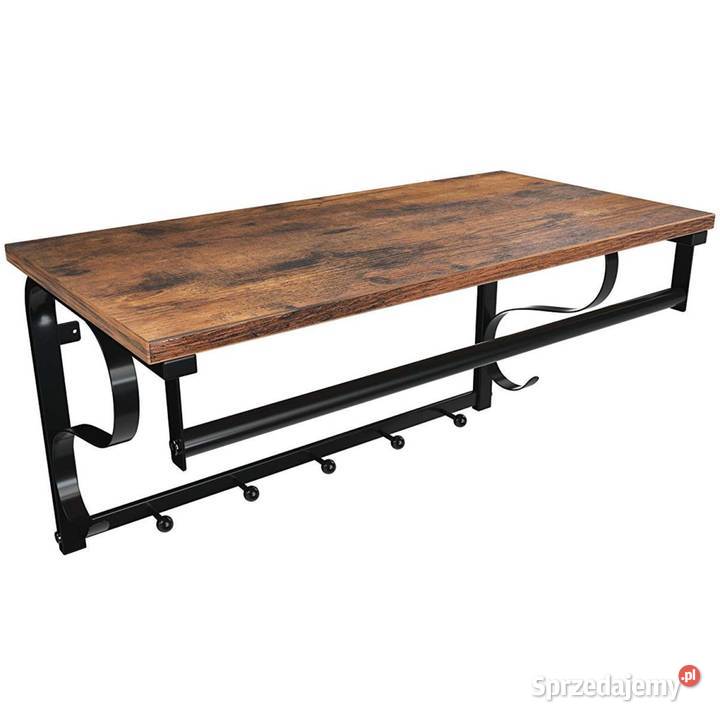 Półka z wieszakami na ubrania drewniana LOFT Smogorzów