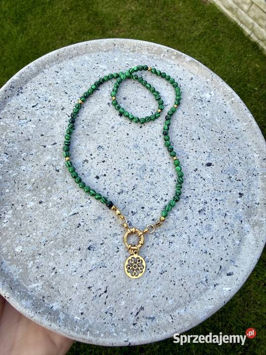 Naszyjnik choker kamienie naturalne malachit łódzkie Piotrków Trybunalski sprzedam