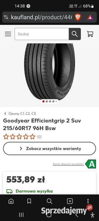 Komplet opon 4 sztuki Goodyear Efficientgrip 2 Samochodowe Garby sprzedam