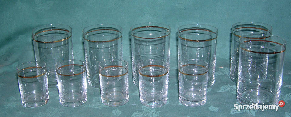 kieliszki do wódki i literatki vintage złoty Bartków