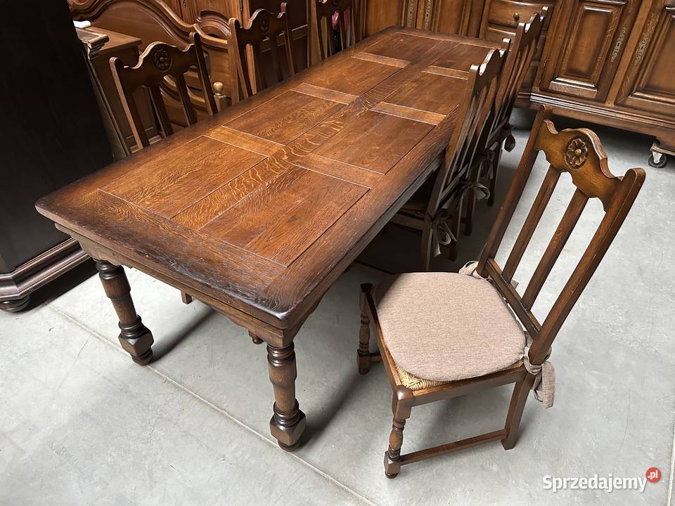 Masywny dębowy zestaw komoda komoda wysoka stół Sławoszewek