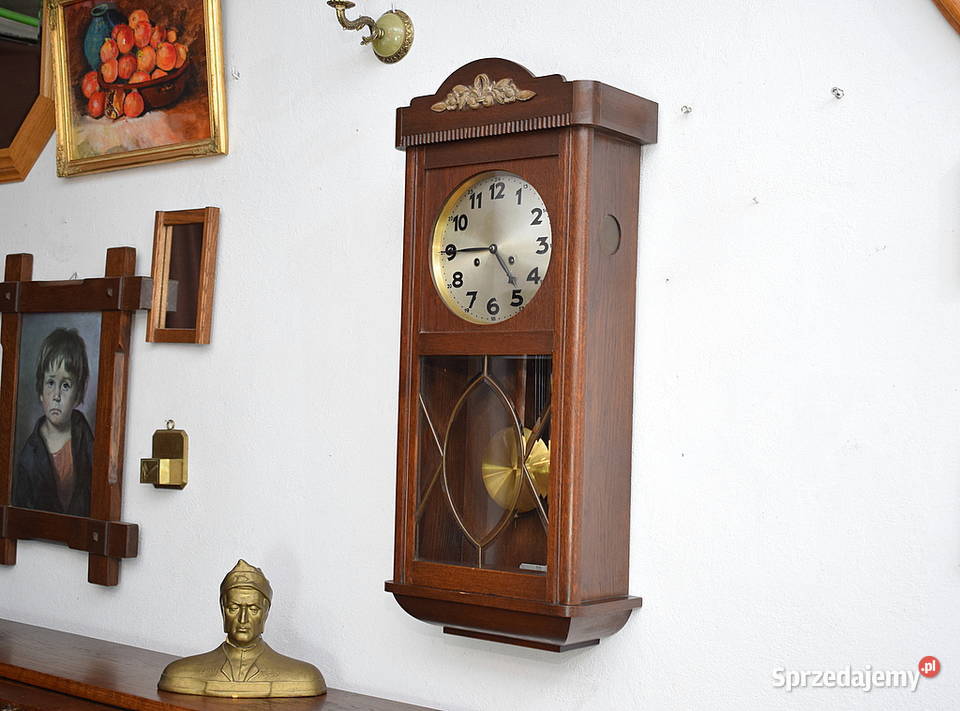 Stary zegar wiszący Junghanas sygnowany witraż Świdnica
