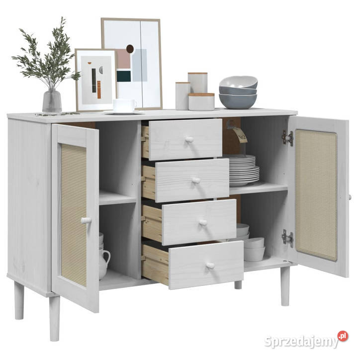 Szafka SENJA imitacja rattanu biała 112x40x80 Meble Warszawa