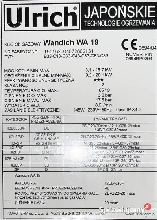 Kocioł Gazowy Urlich Wandich