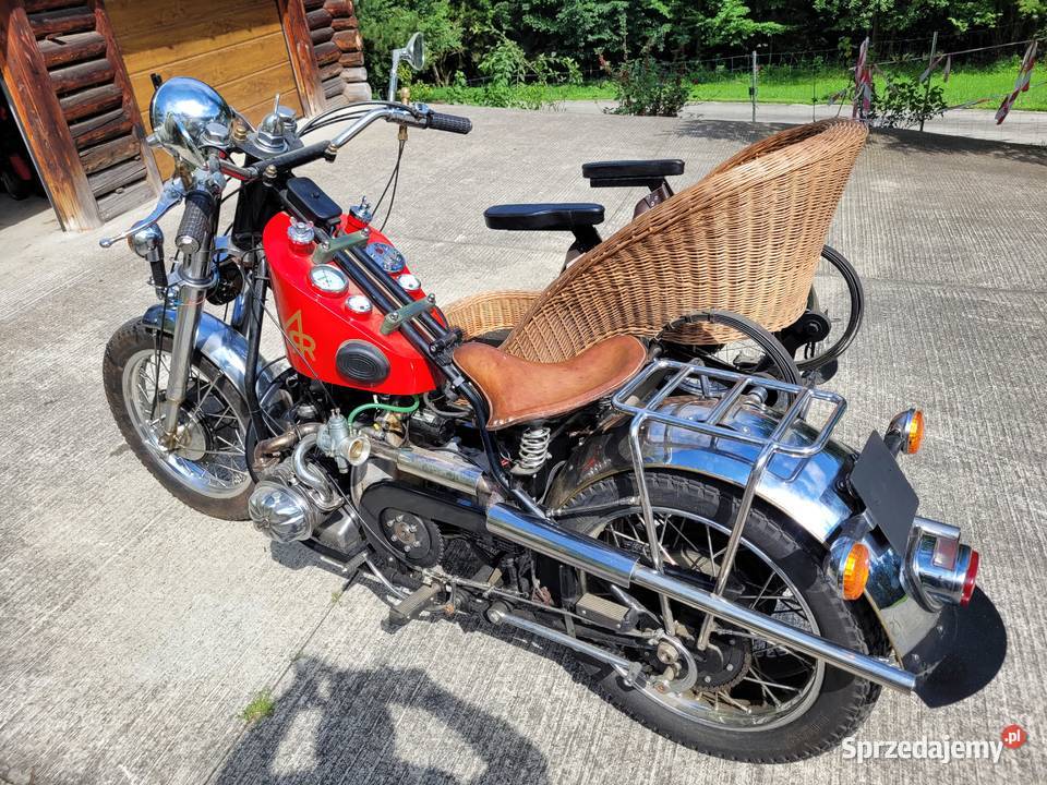 Motocykl wynalazek z wózkiem bocznym Łabowa