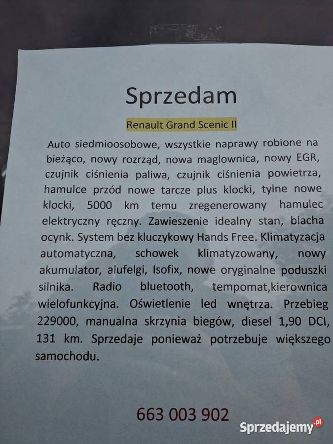 Renault Grand Scenic osiem tysięcy pięćset Kluczbork sprzedam