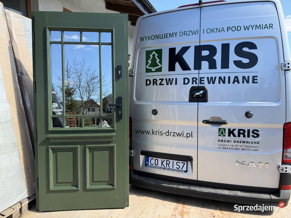 Drzwi zewnętrzne drewniane OD RĘKI 12 SZTUK zielone niebieskie oliwkowe