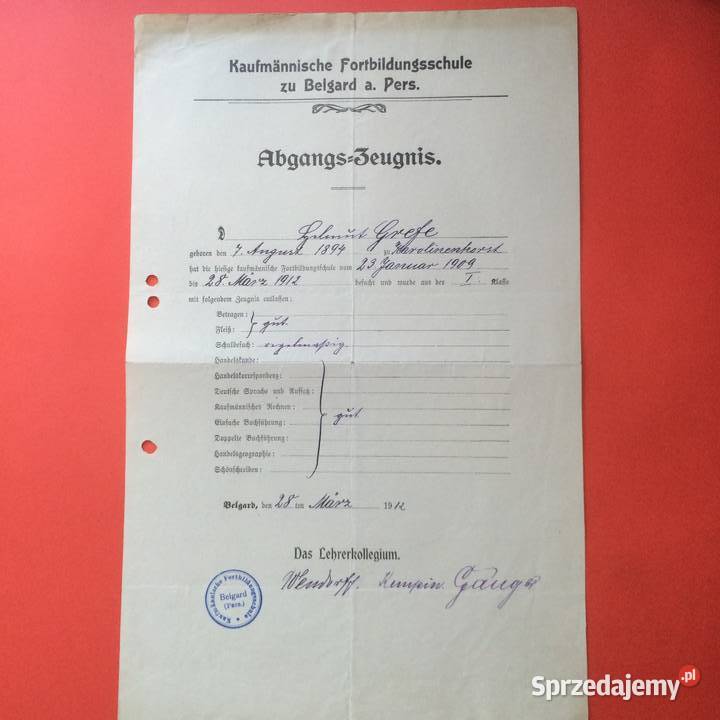 1819 Niem Świadectwo Ukończenia Szkoły