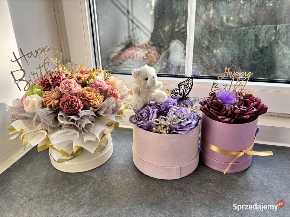 Bukiety Flower box zestaw ze wstążek i mydełek Kikół sprzedam