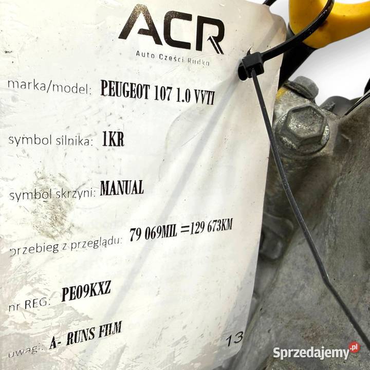 SILNIK 1KR Peugeot 107 Citroen C1 Toyota Aygo 10 lubelskie Chełm sprzedam