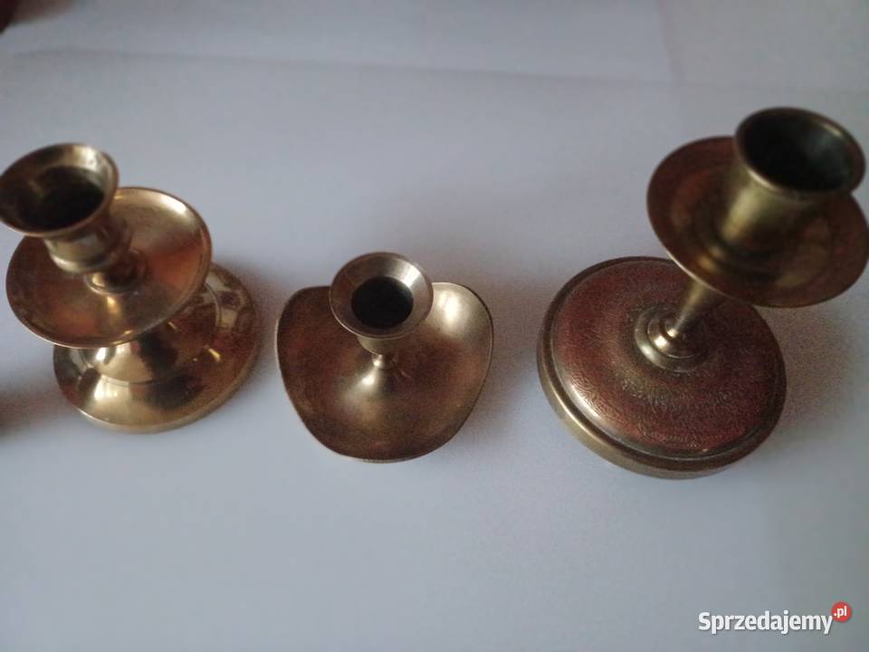 Komplet trzech świeczników Mosiądz Kolekcja Poznań