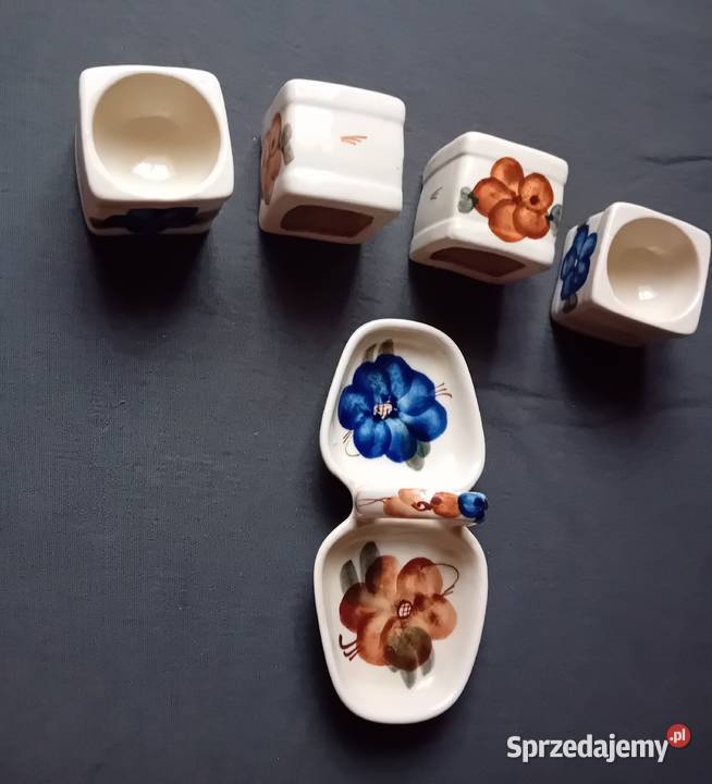 Ceramiczny zestaw przyprawnikkabaret 4 jajcarki Antyki, Sztuka, Kolekcje Koźminek