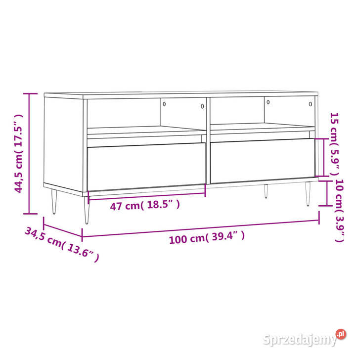 Szafka pod TV przydymiony dąb 100x345x445 mazowieckie Warszawa