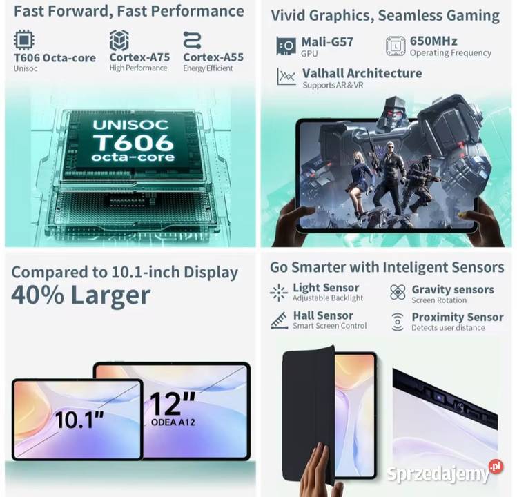 Tablet Odea A12 12 Android 14 2K Przekątna ekranu 12 Chrzanów