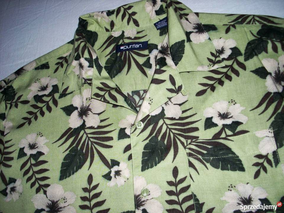 Puritan Letnia Koszula Męska Wzorzysta XL liście zielony Nowy Sącz