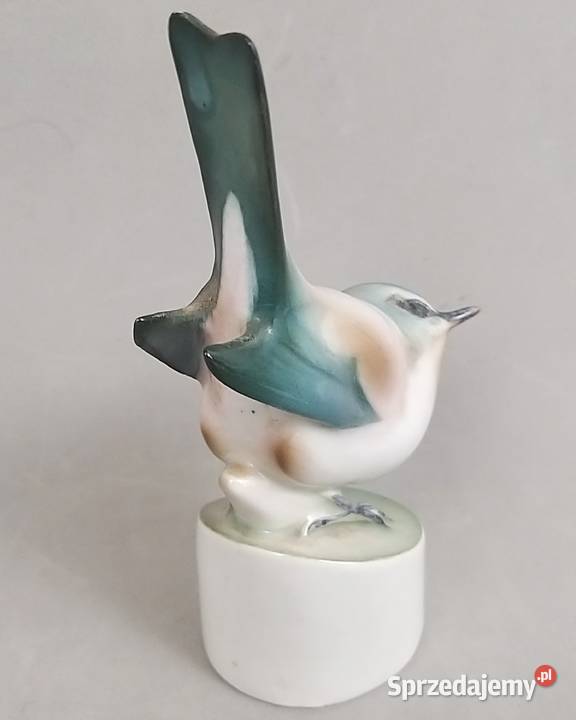 Ptak Sikorka modra porcelana Zsolnay Węgry lata Bronisze